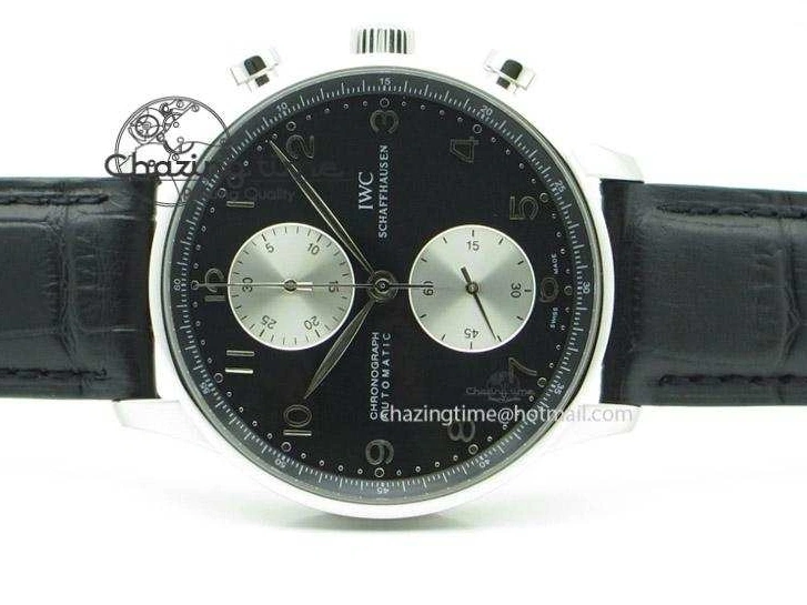 MIROTIME 0509 Minimalist Portuguese 40mm Chrono SS Black Dial On Black Leather Strap A 7382